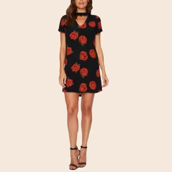 Sanctuary Red & Black Rose Print Madeline Tunic Dress Size Large - Picture 1 of 9